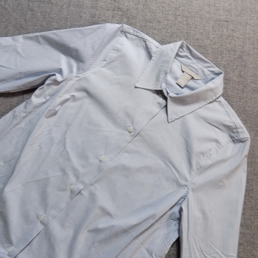 H&M Button Down Shirt Womens Medium Blue Pinstripe Good Long Sleeve Workwear